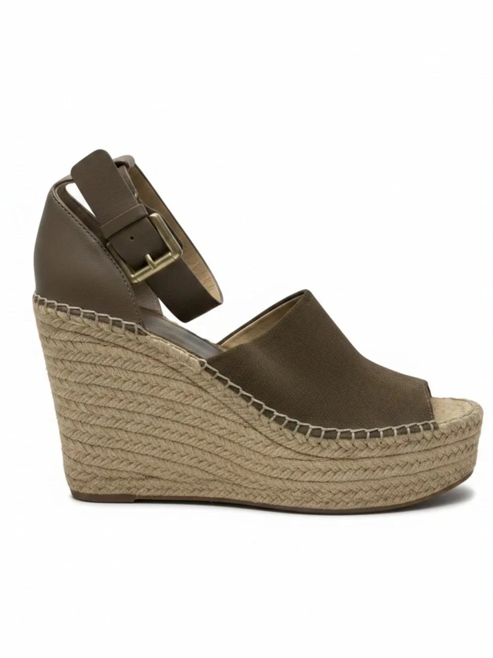 Marc Fisher Taupe Suede Espadrille Wedge Sandals with Ankle Strap size 9